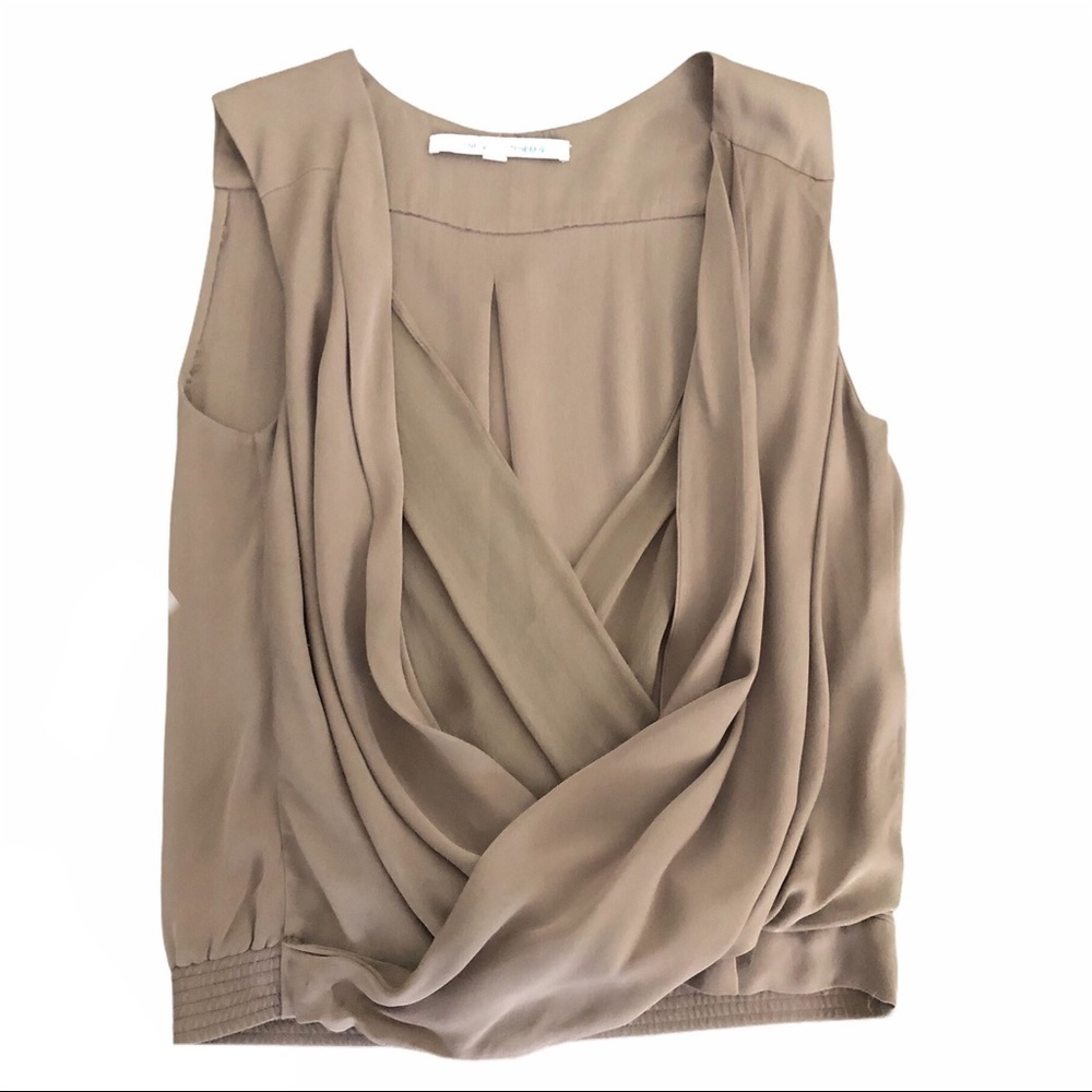 Diane von Furstenberg DVF Issie Silk Surplice Wrap Blouse Taupe Size 2 - Picture 9 of 15